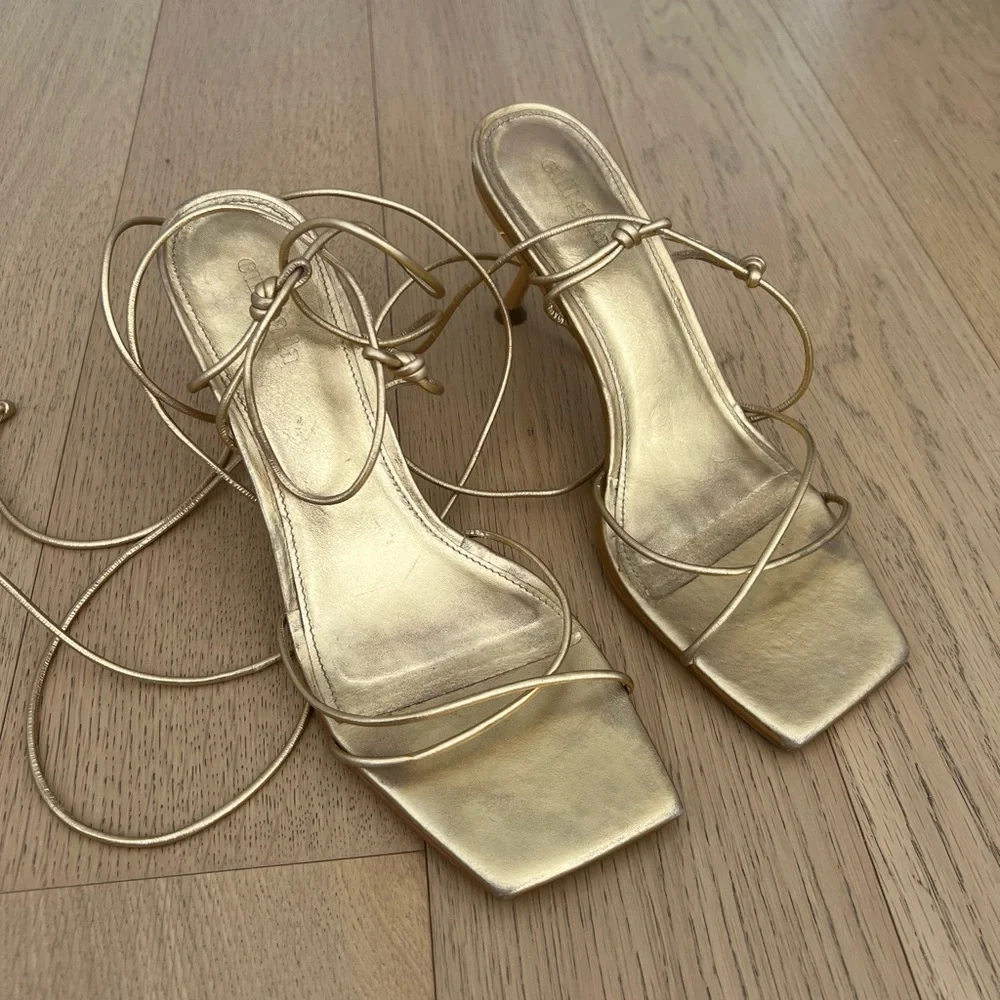 Cult Gaia Sanam Metallic Leather Lace-up Sandals 39 - Picture 2 of 4